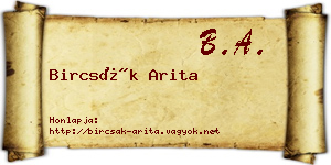 Bircsák Arita névjegykártya